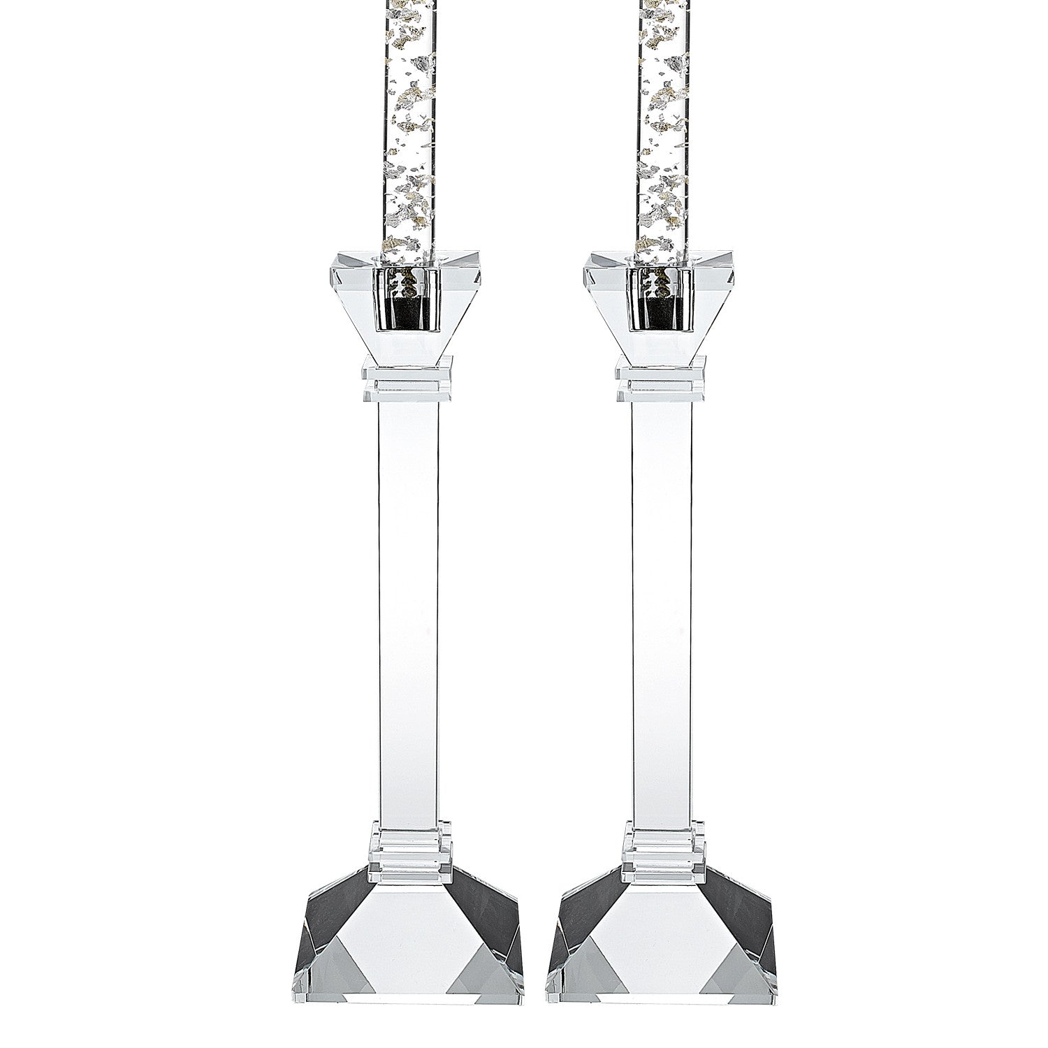 Set of Two Clear Crystal Tabletop Candle Holders