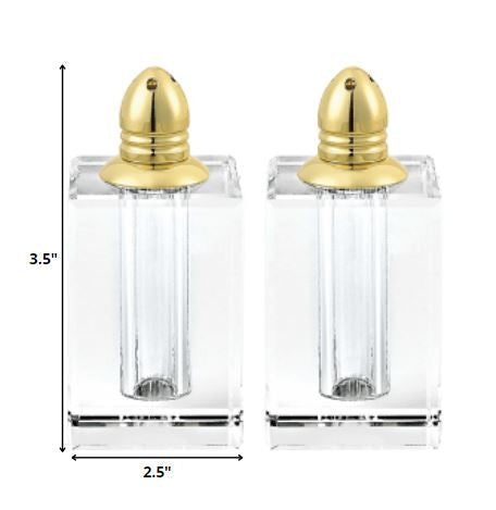 Handcrafted Optical Crystal And Gold Large Size Salt And Pepper Shakers