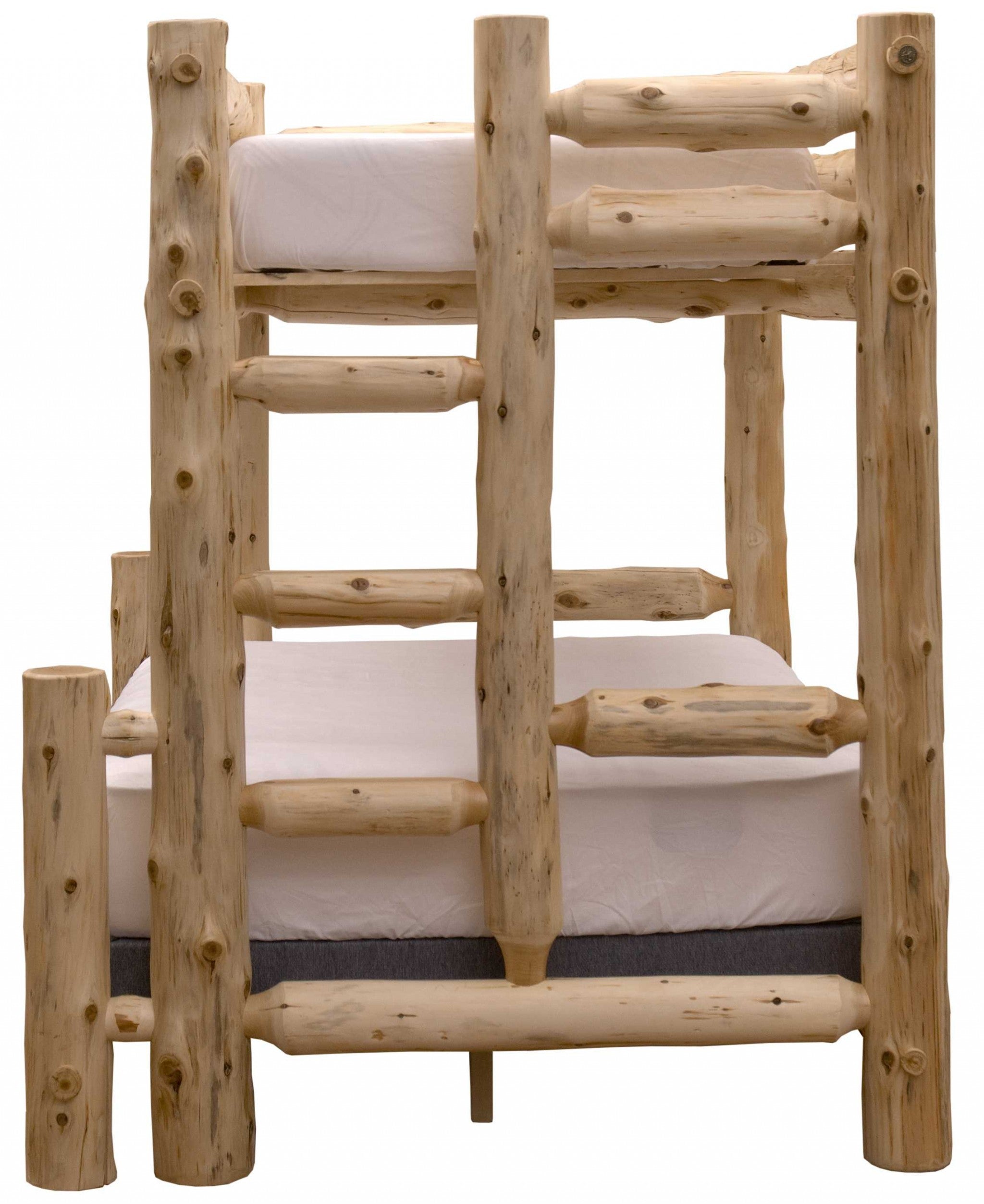 Rustic And Natural Cedar Queen And Single Ladder Left Log Bunk Bed