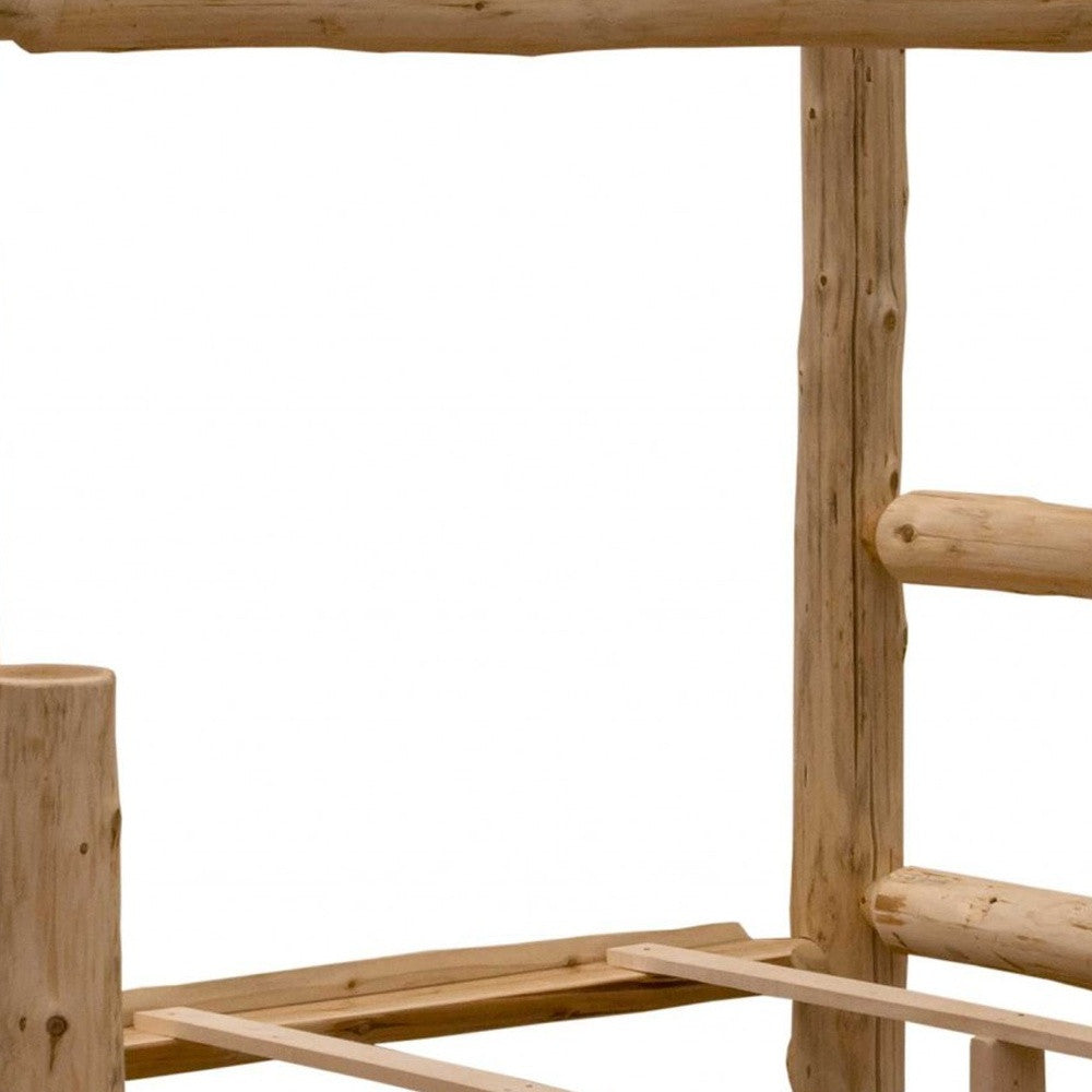 Rustic And Natural Cedar Queen And Single Ladder Left Log Bunk Bed