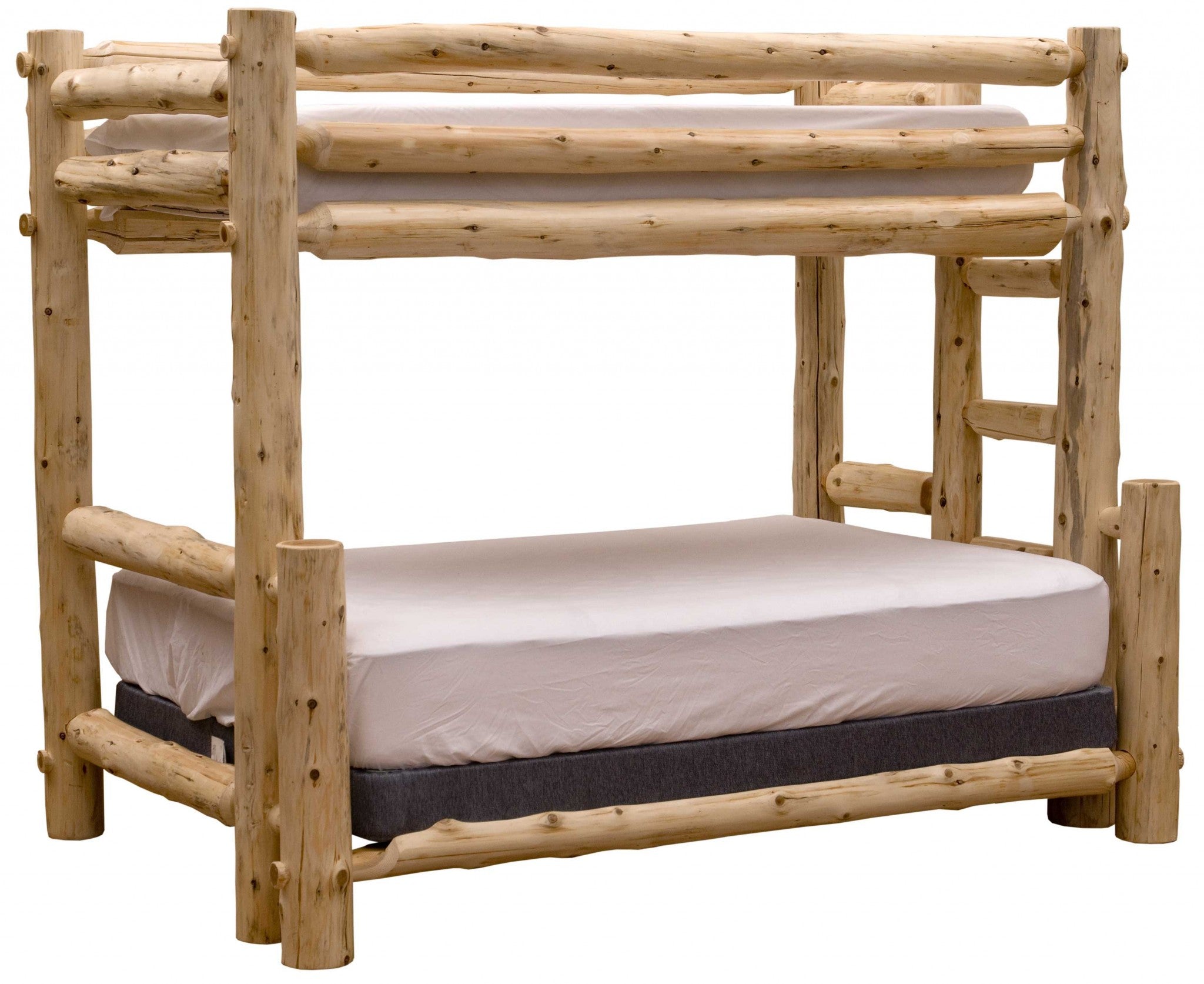 Rustic And Natural Cedar Queen And Single Ladder Right Log Bunk Bed