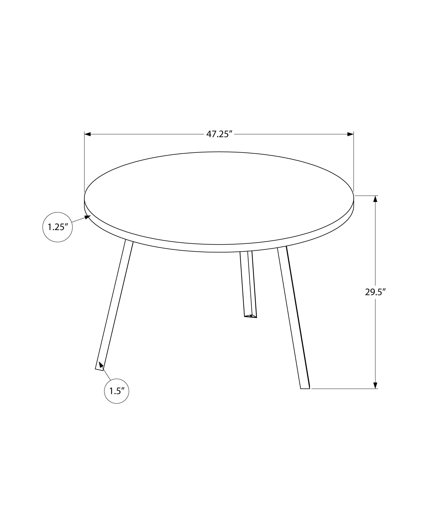 47" Gray And Black Rounded Metal Three Leg Base Dining Table