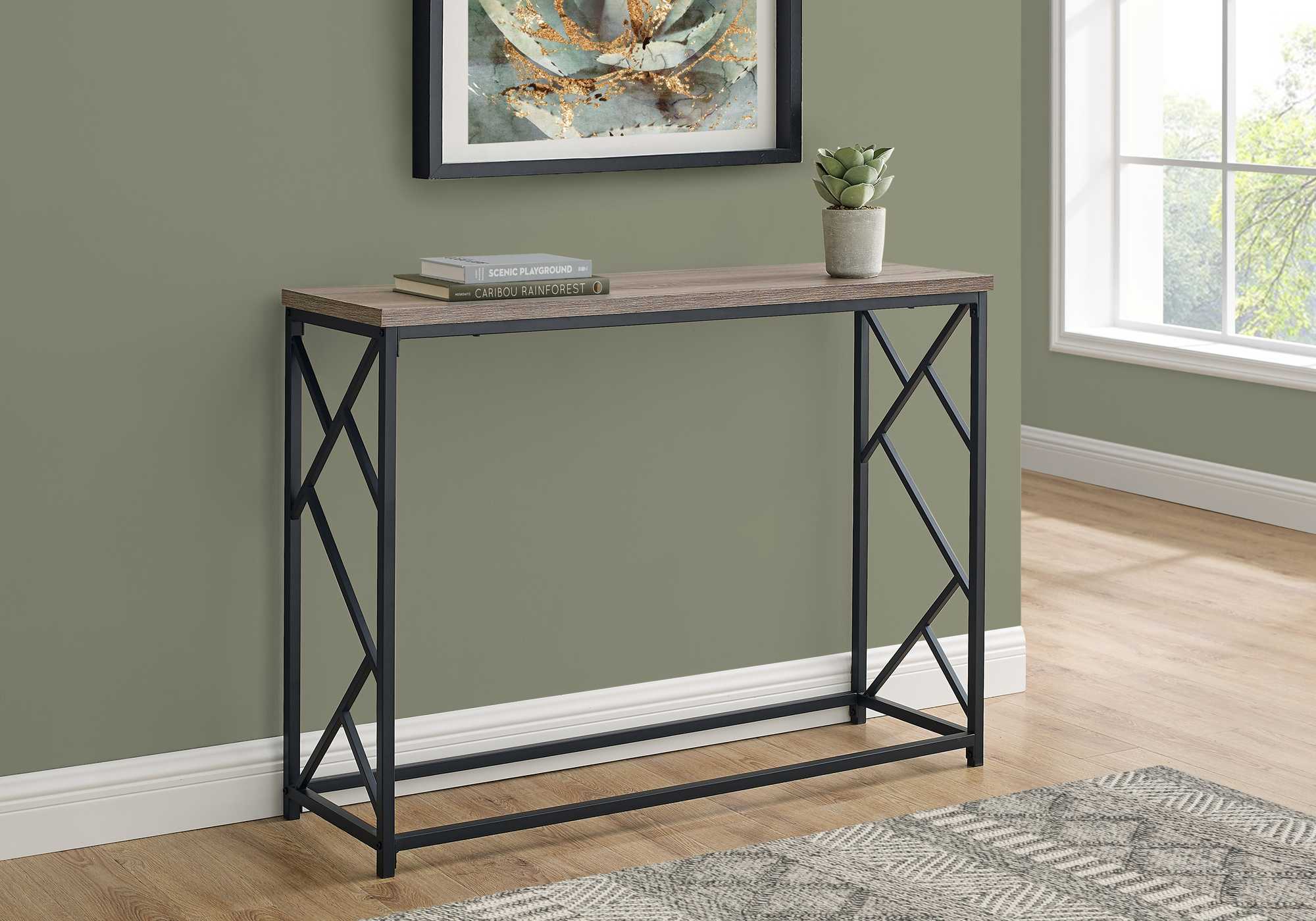 44" Taupe And Black Frame Console Table