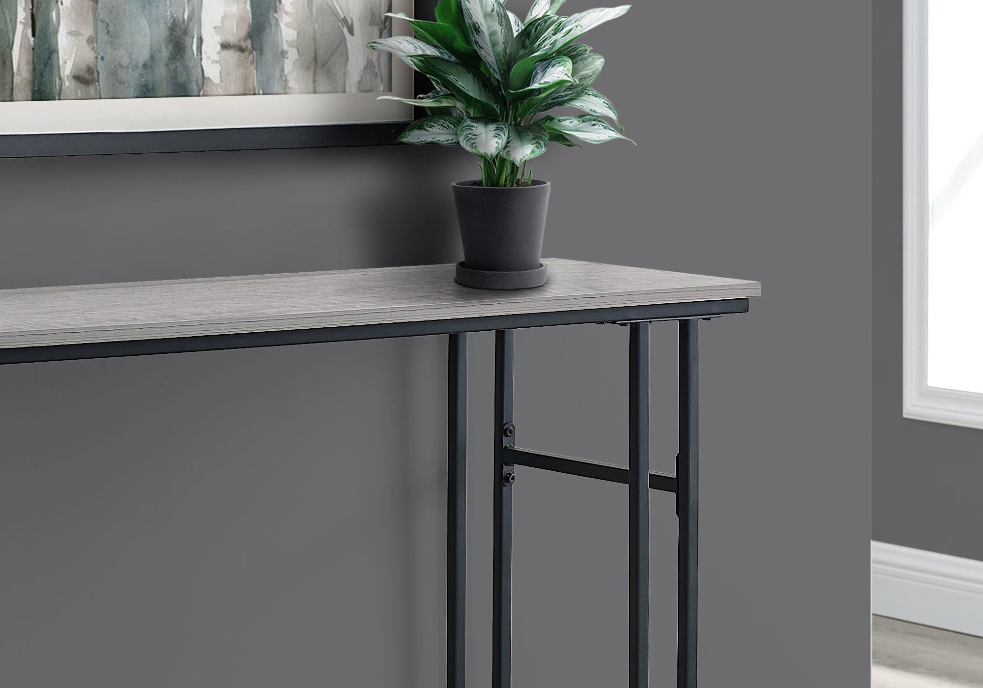 47" Gray And Black Frame Console Table With Storage