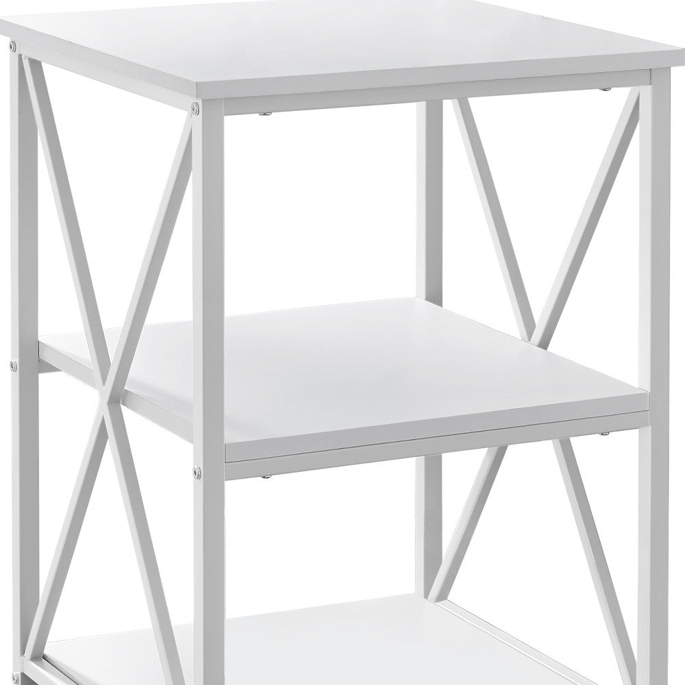 26" Rectangular White White Metal Accent Table