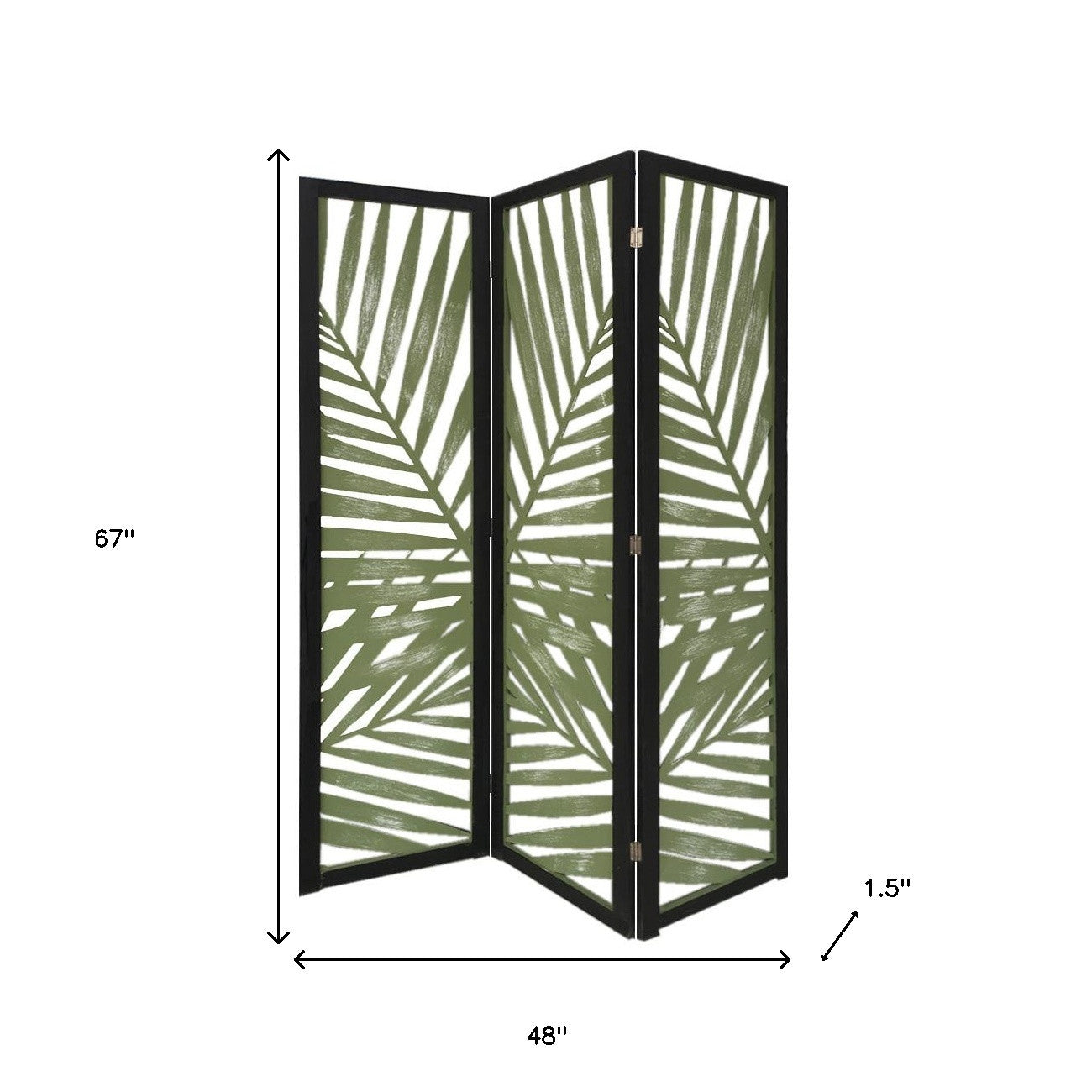 3 Panel Green Room Divider With Tropical Leaf