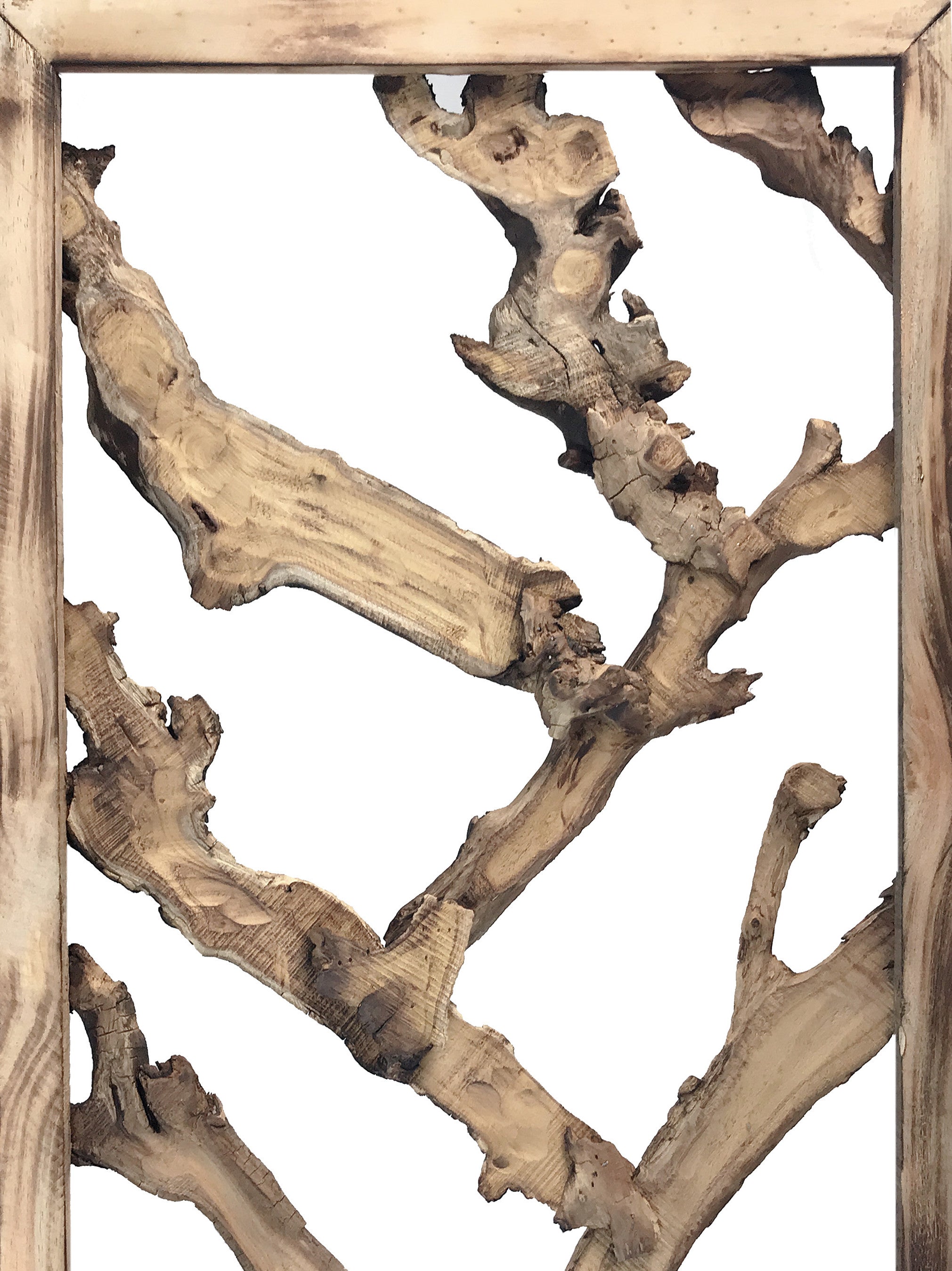 Rustic Earthy Wood Root Three Panel Room Divider Screen