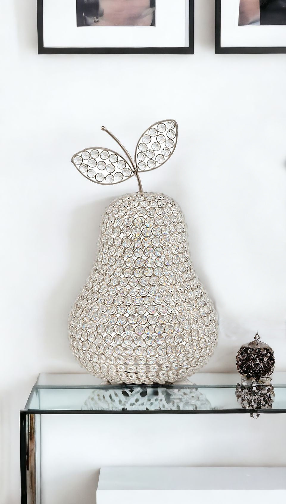 17.5" Jumbo Faux Crystal Silver Pear Sculpture