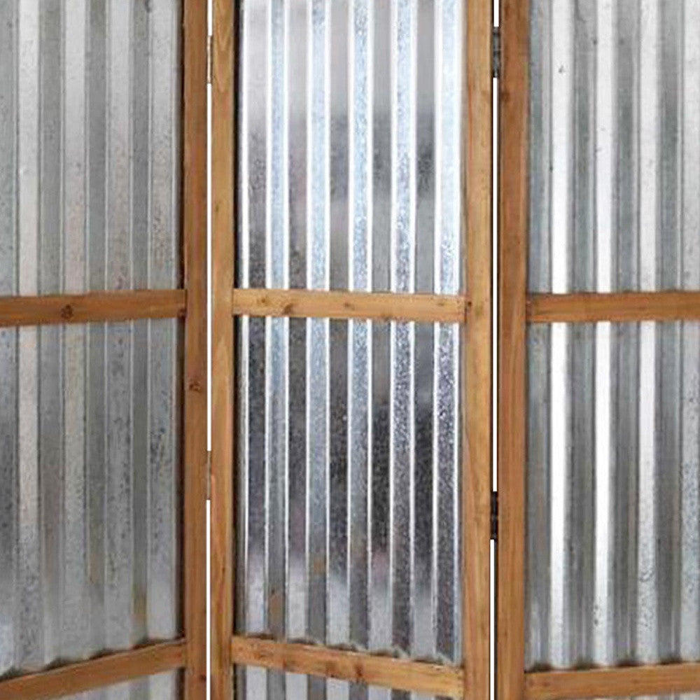 Gray Industrial Galvanized Metal Three Panel Room Divider Screen