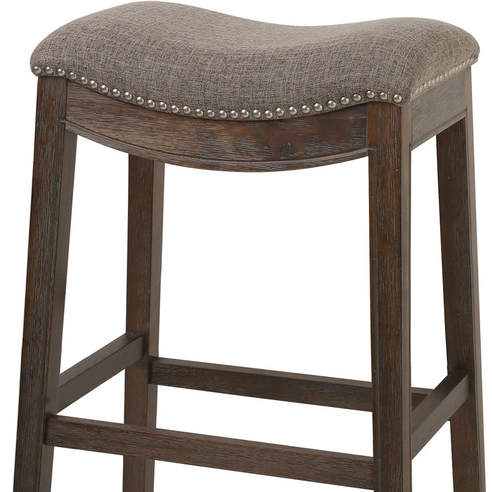 31" Taupe And Brown Solid Wood Backless Bar Height Bar Chair