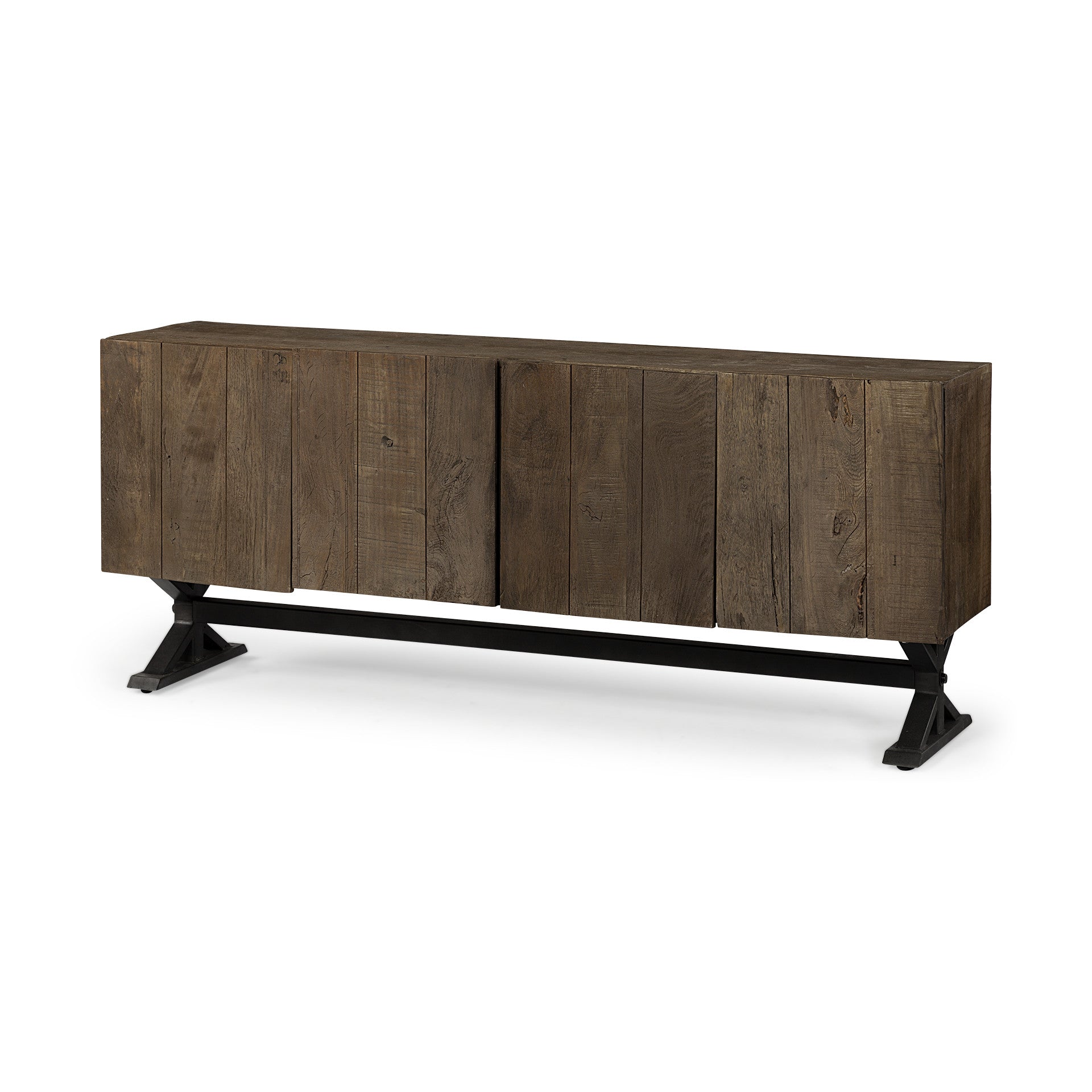 Brown Solid Mango Wood Finish Sideboard With 4 Cabinet Doors