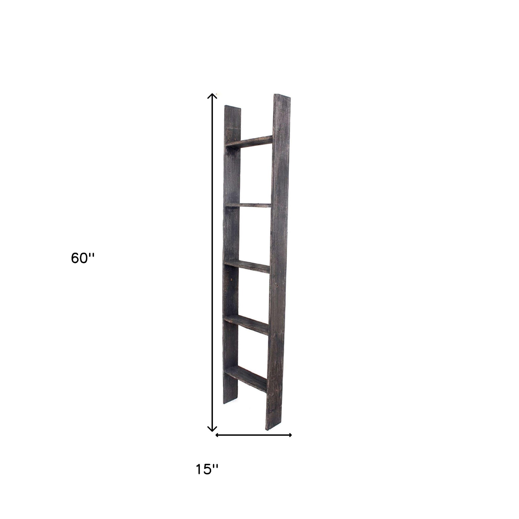 4 Step Rustic Black Wood Ladder Shelf