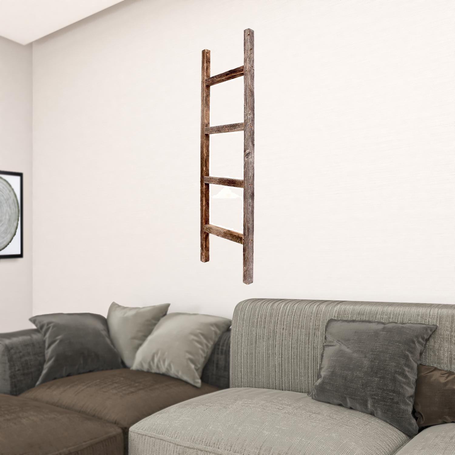 4 Step Rustic Weathered Grey Wood Ladder Shelf