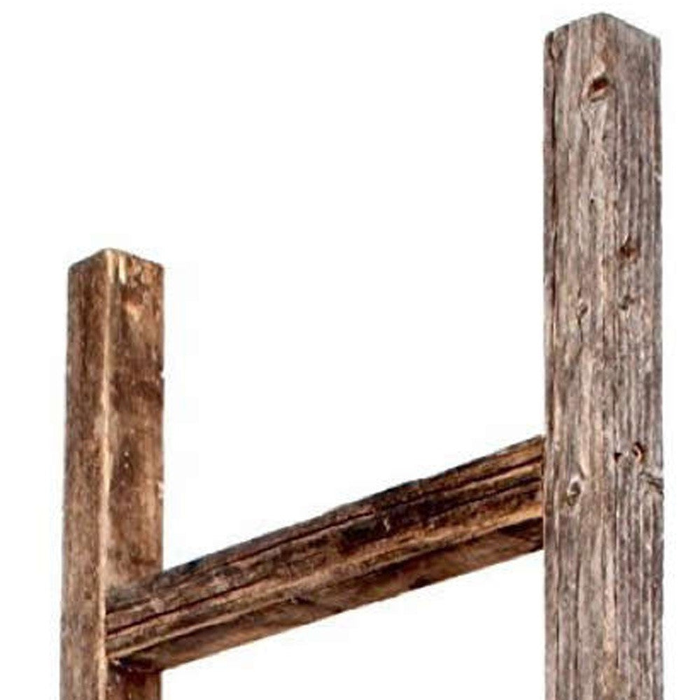 4 Step Rustic Weathered Grey Wood Ladder Shelf