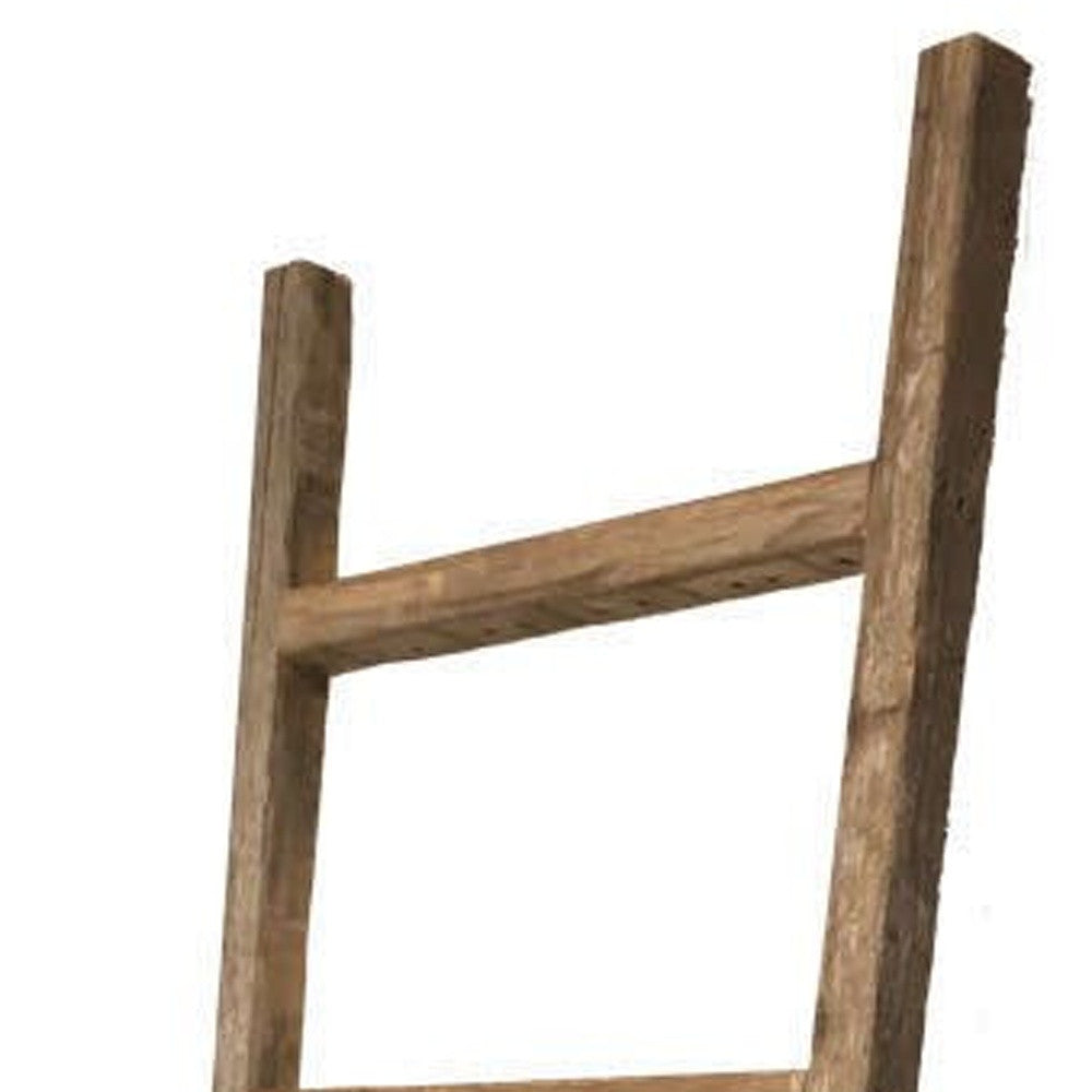 6 Step Rustic Weathered Grey Wood Ladder Shelf