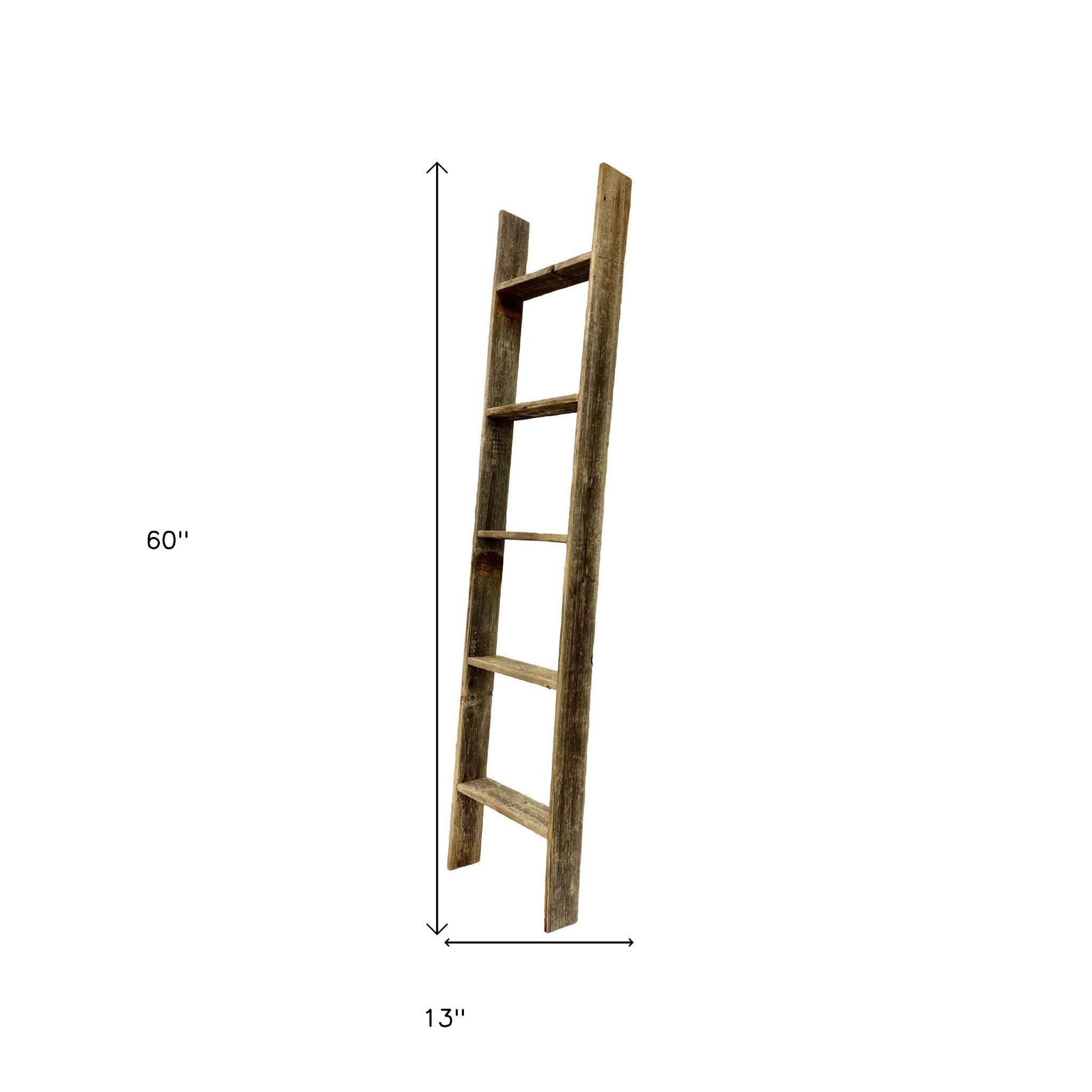4 Step Rustic Weathered Grey Wood Ladder Shelf