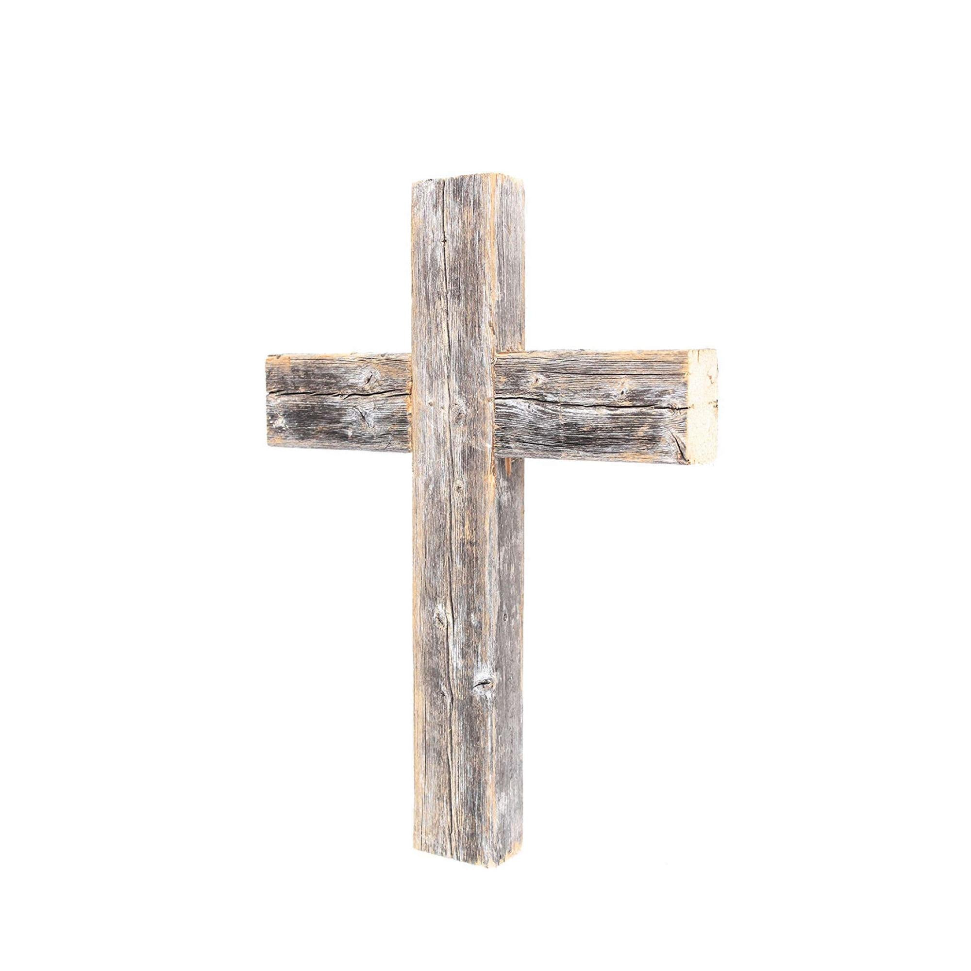Rustic Weathered Grey Reclaimed Wood Cross Decoration