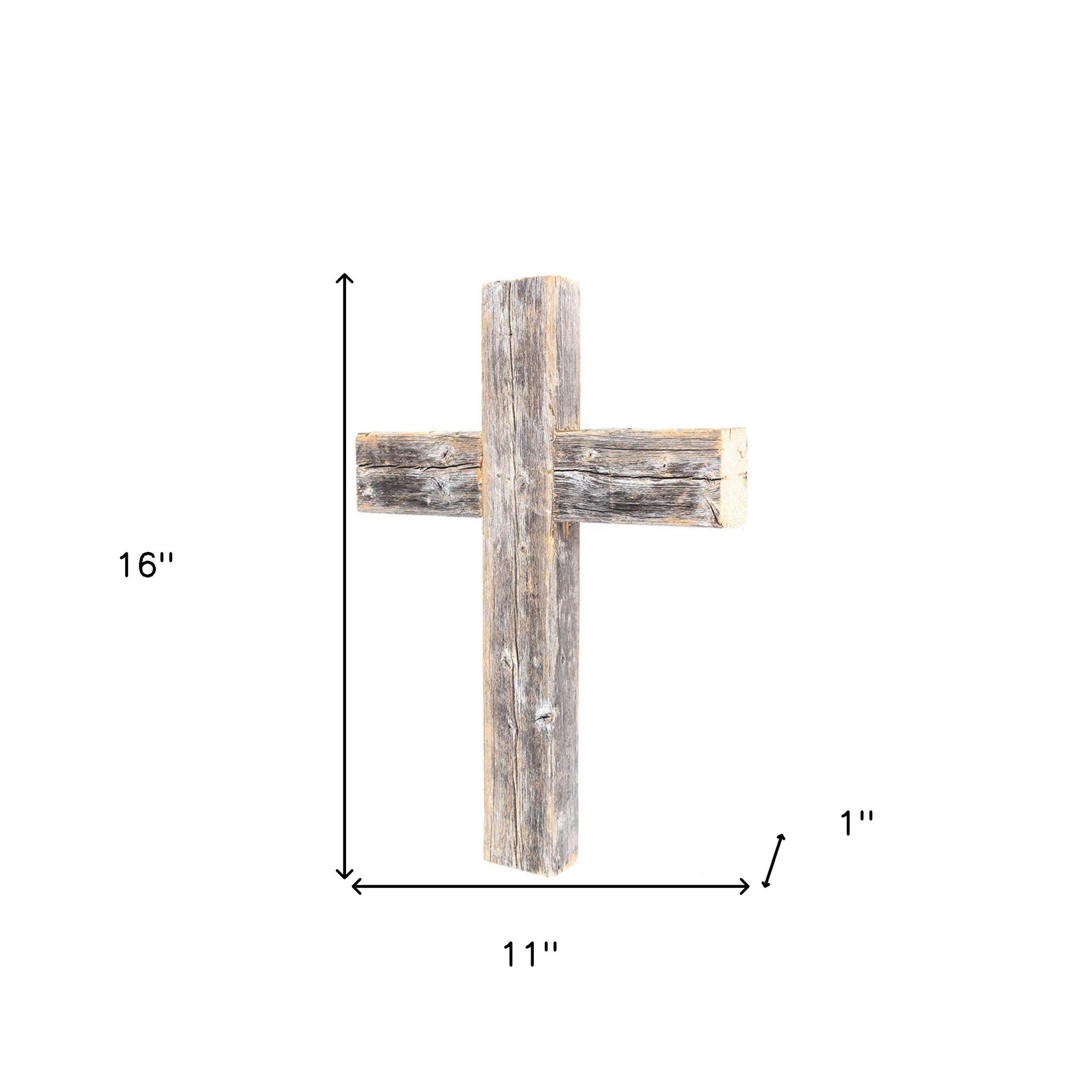 16" X 11" Gray Wood Cross Hanging Dimensional Sculpture