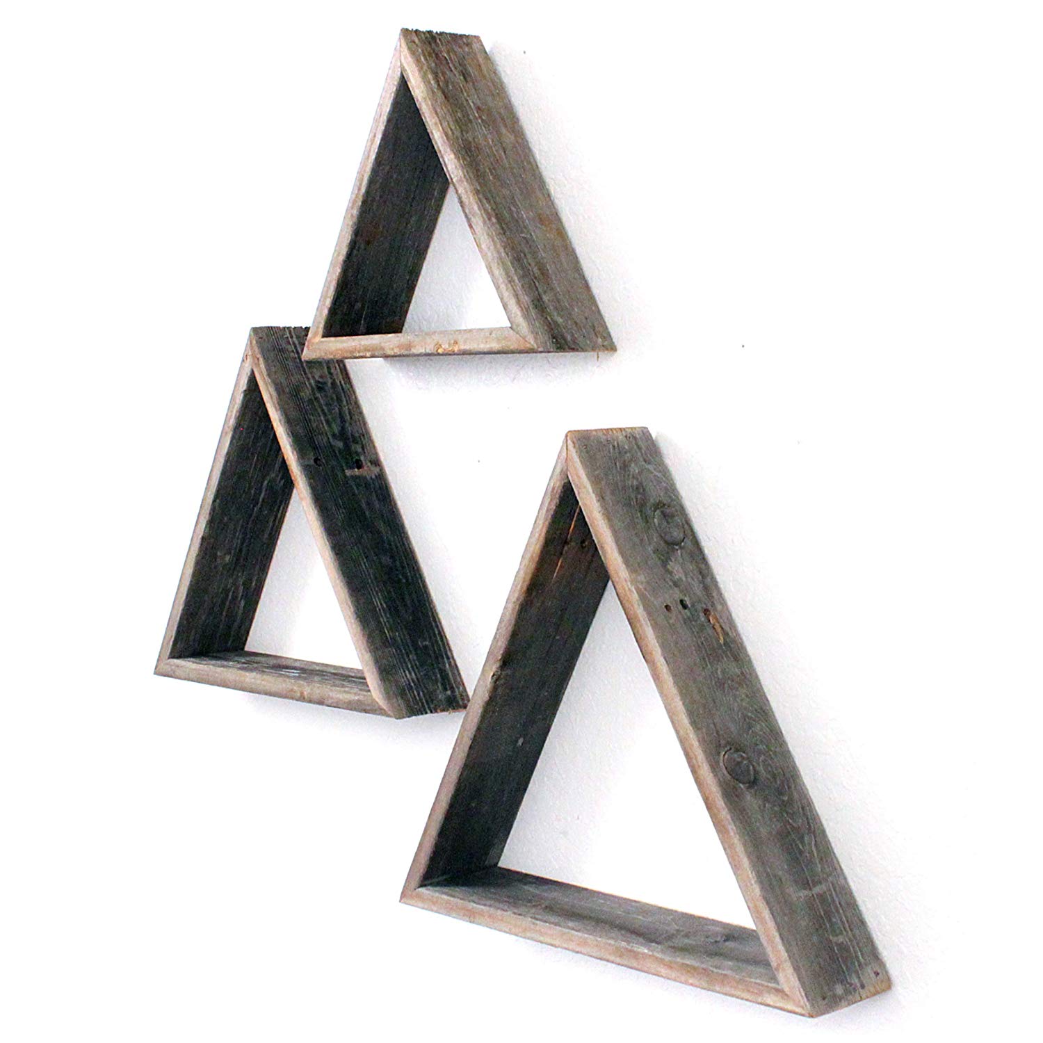 Set of Three Gray Wood Square Hanging Dimensional Sculpture