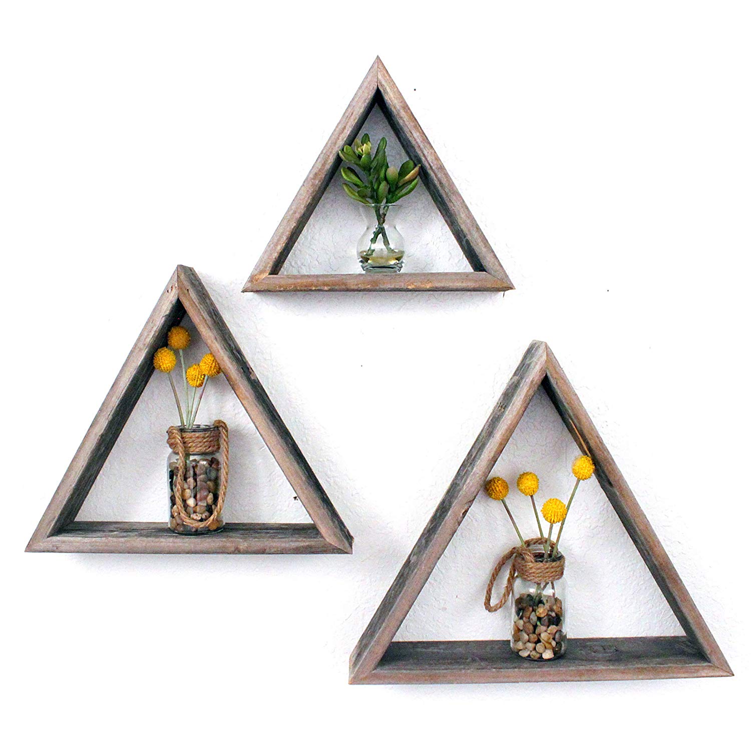 Set of Three Gray Wood Square Hanging Dimensional Sculpture