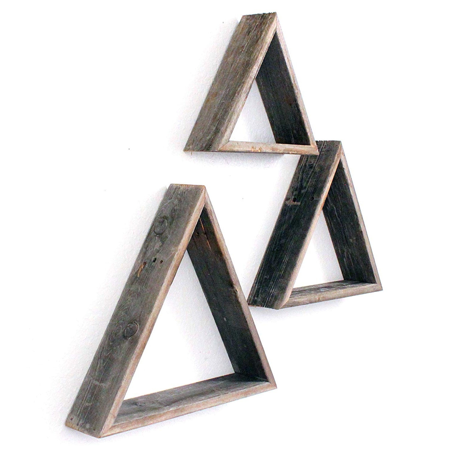 Set of Three Gray Wood Square Hanging Dimensional Sculpture