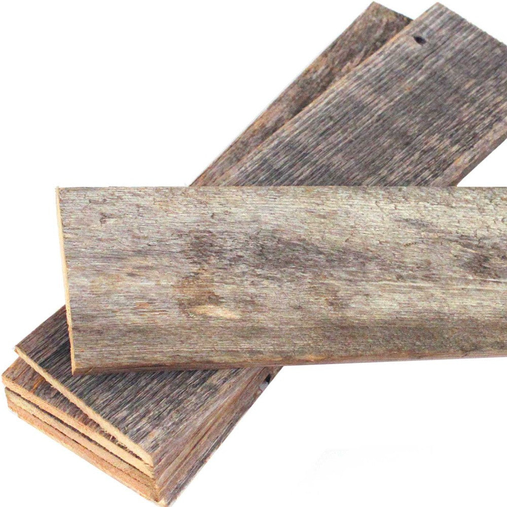 Set of Six 4" X 12" Gray and Brown Wood Planks Wall Decor