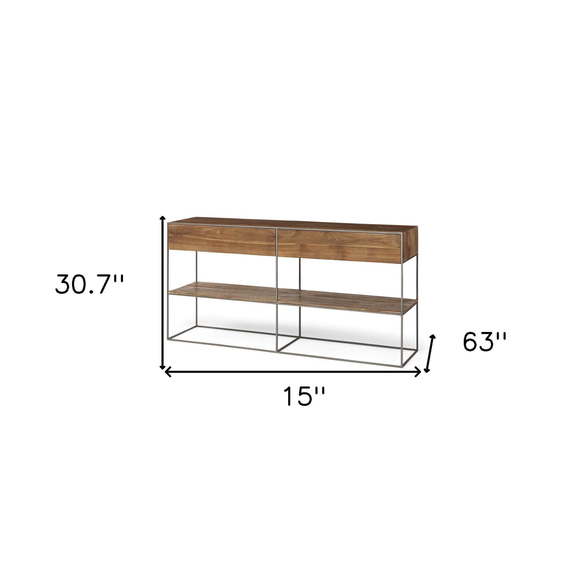 63" Brown Solid Wood Two Drawer Sideboard