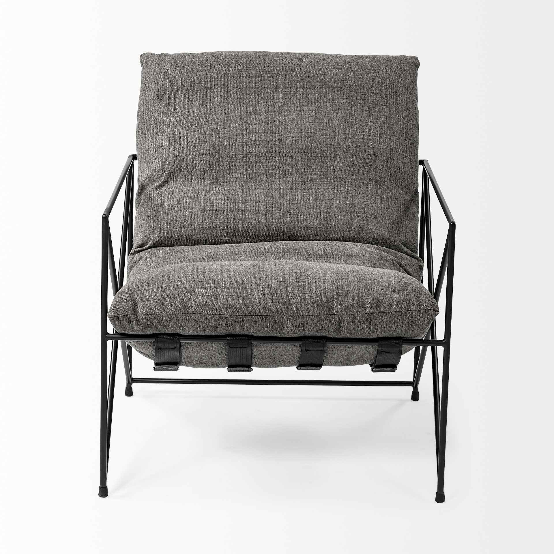 30" Gray And Black Linen Arm Chair