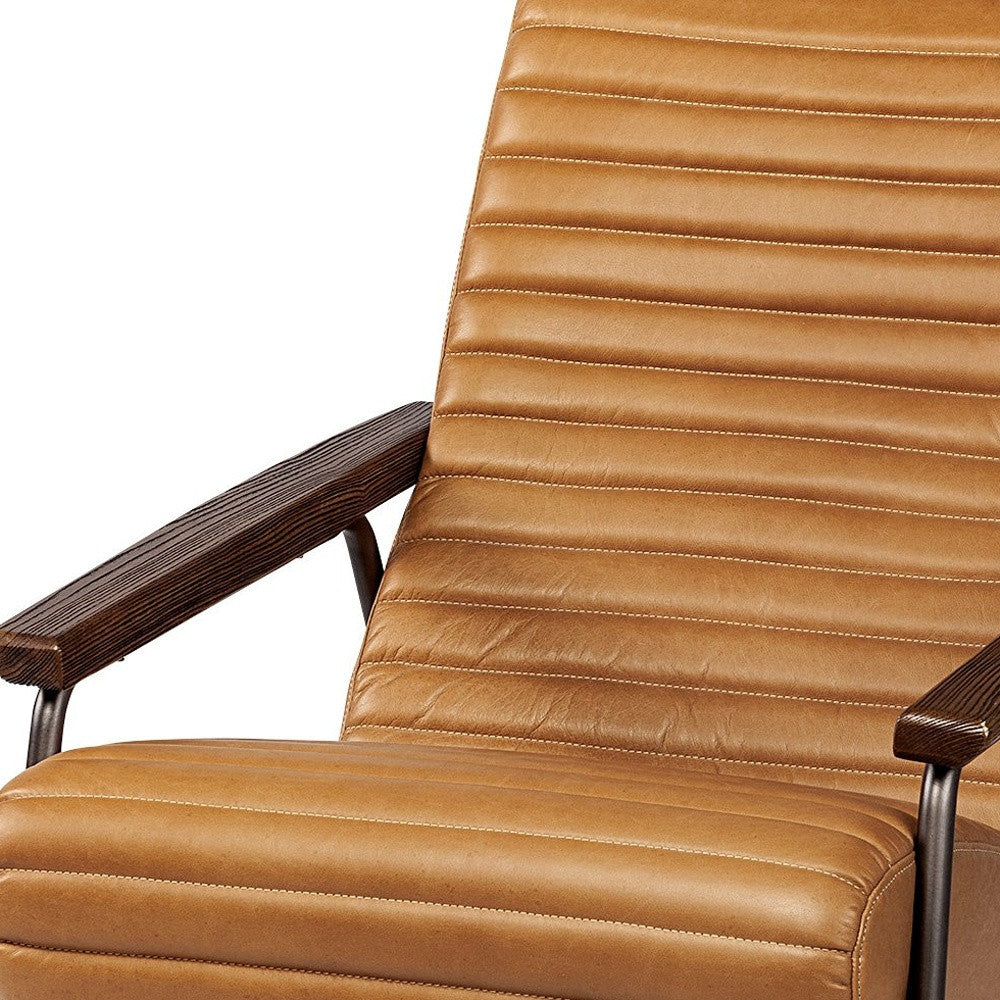 37" Tan And Black Faux Leather Tufted Lounge Chair