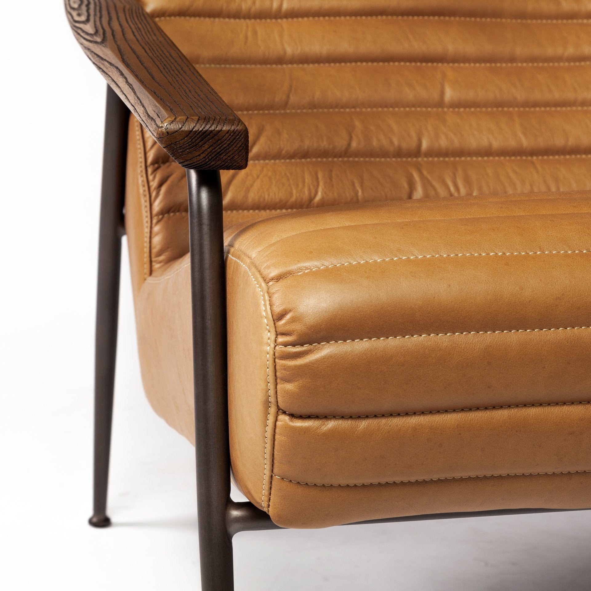 37" Tan And Black Faux Leather Tufted Lounge Chair