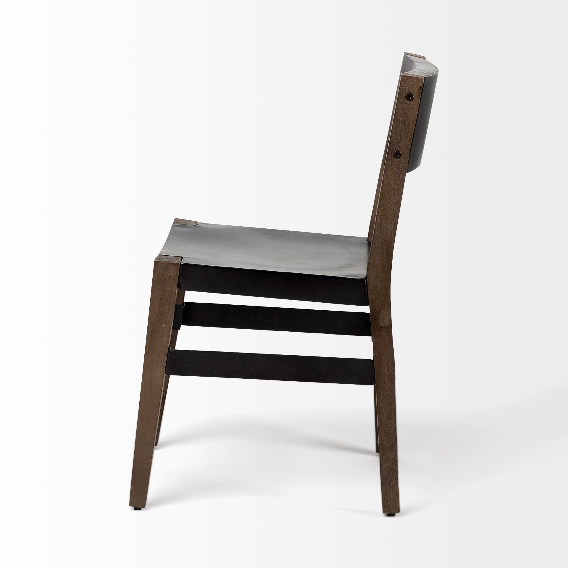 Black Iron Seat With Solid Brown Wooden Base Dining Chair