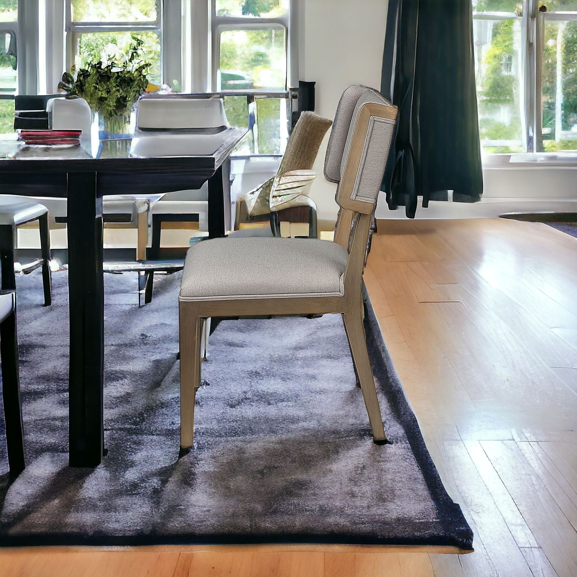 Set Of Two Gray And Brown Upholstered Fabric Side Chairs Set Of Two Gray And Brown Upholstered Fabric Side Chairs