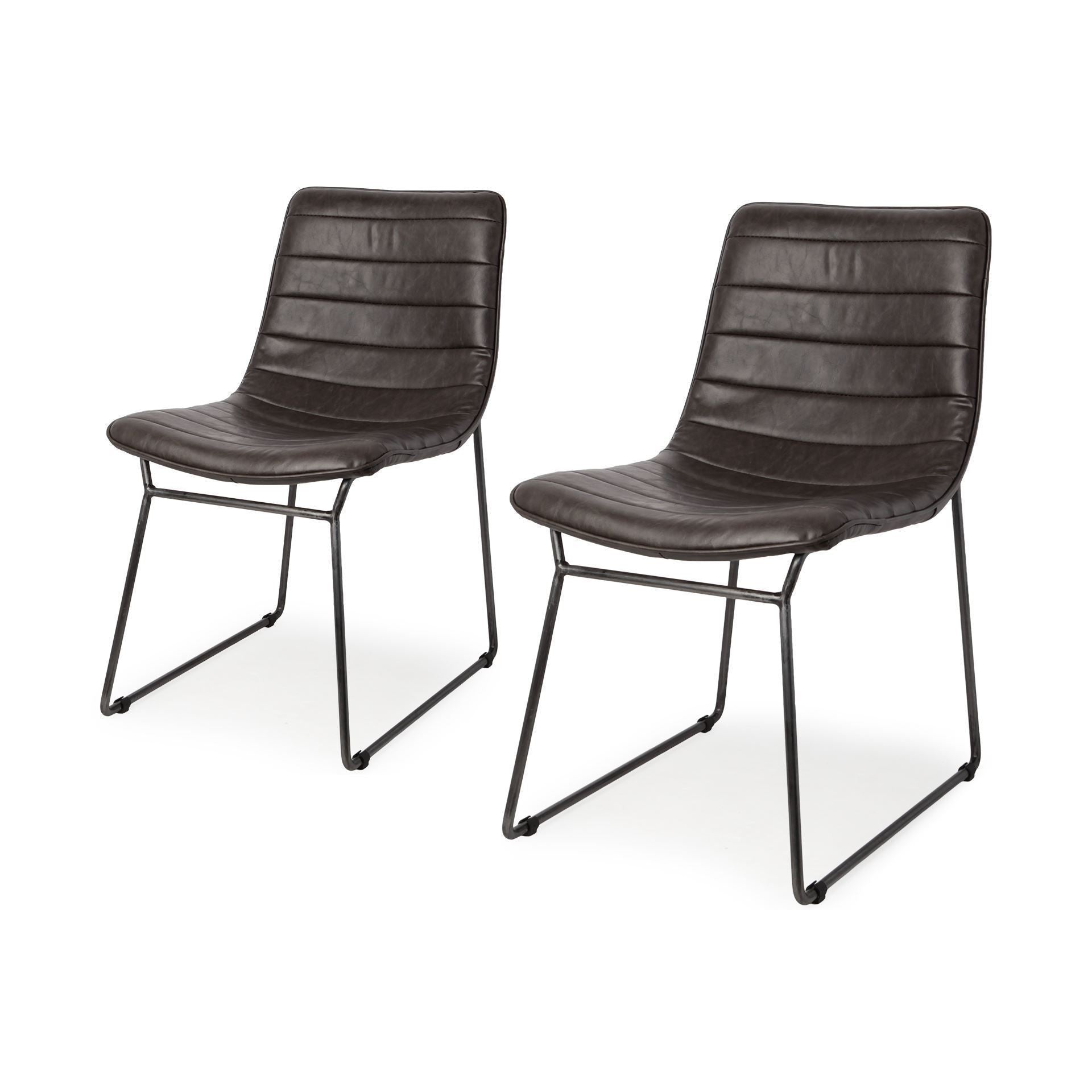 Set Of Two Black Upholstered Faux leather Side Chairs
