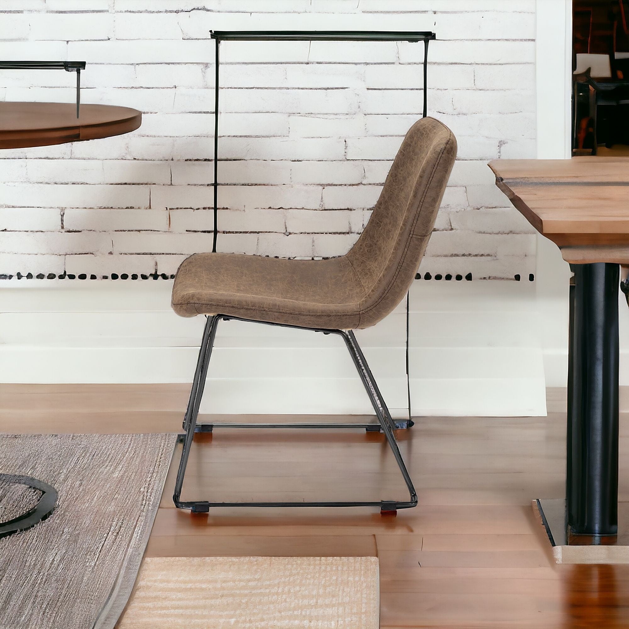 Brown And Black Upholstered Faux Leather Dining Side Chair