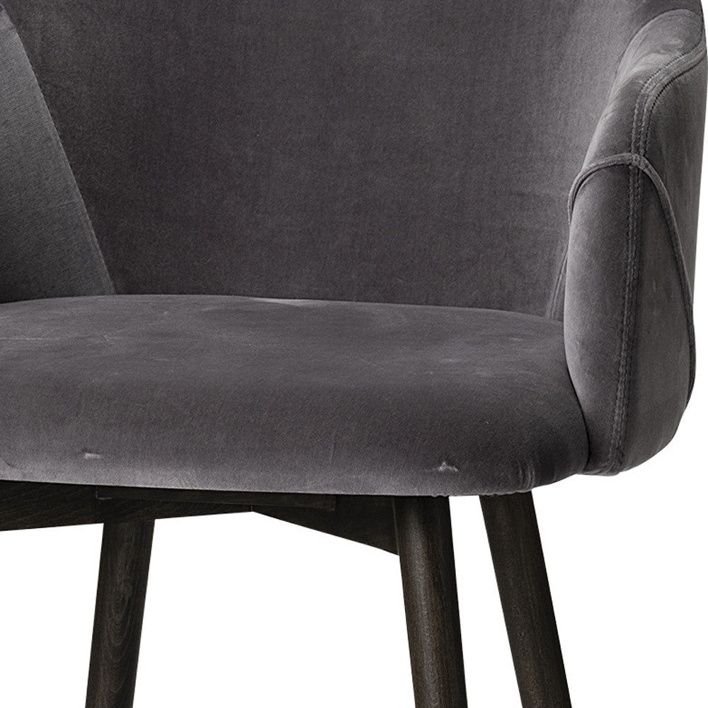 Grey Velvet Wrap With Black Wooden Base Dining Chair
