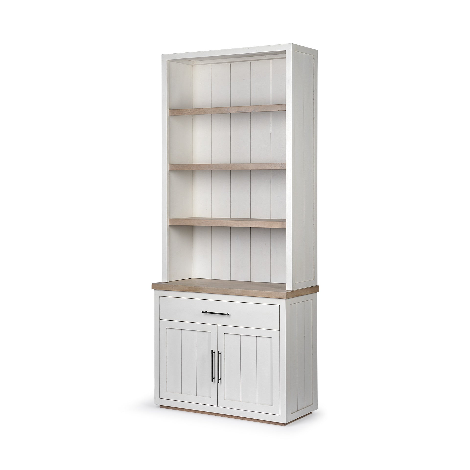 White and Medium Brown Wood Shelving Unit with 3 Shelves