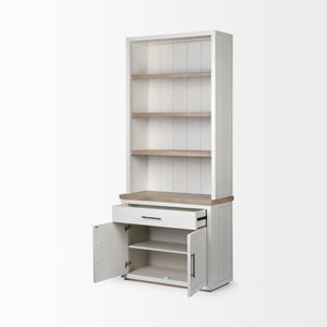 White and Medium Brown Wood Shelving Unit with 3 Shelves