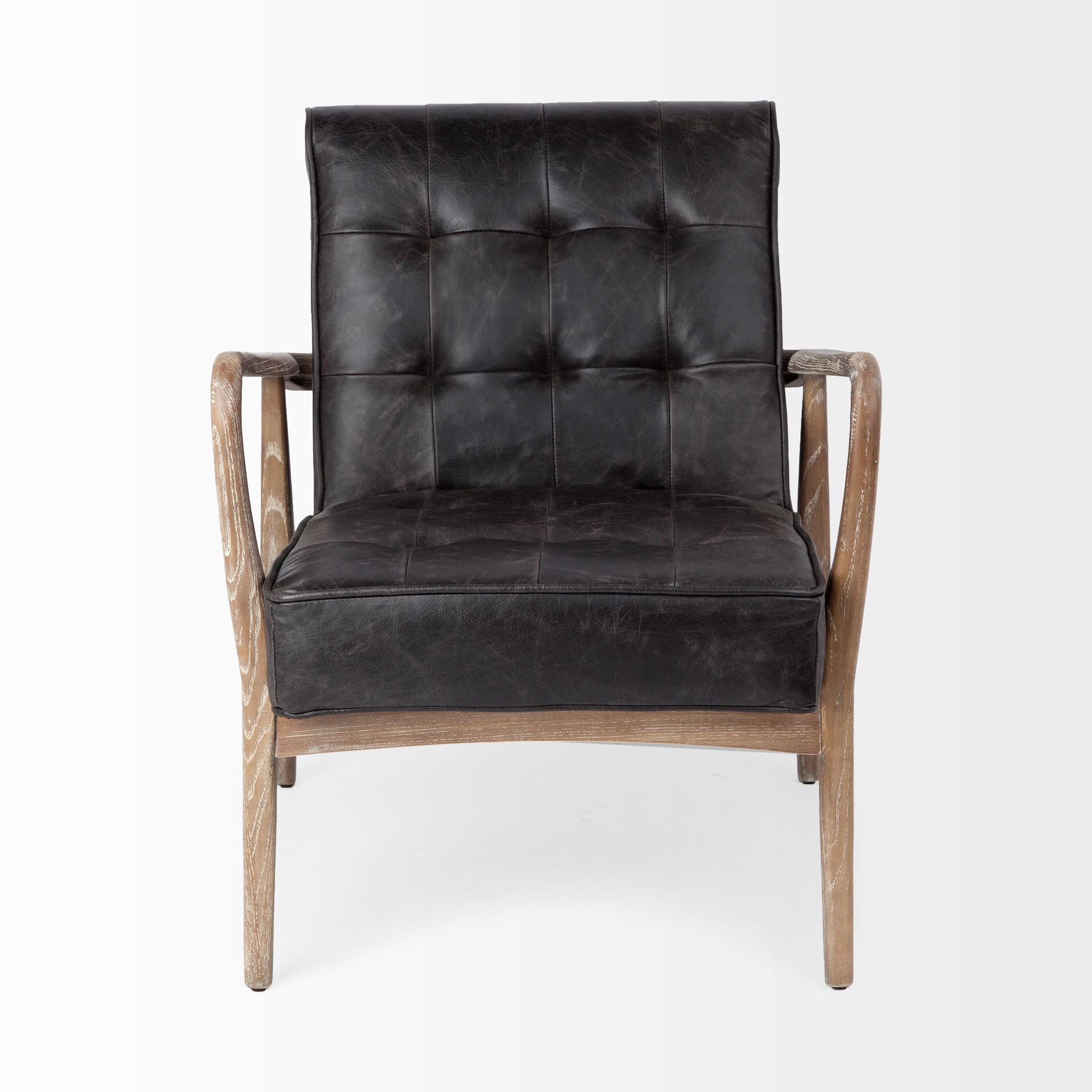 Black Leather Accent Chair with Wrapped Ash Wood Frame