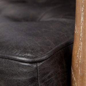 Black Leather Accent Chair with Wrapped Ash Wood Frame