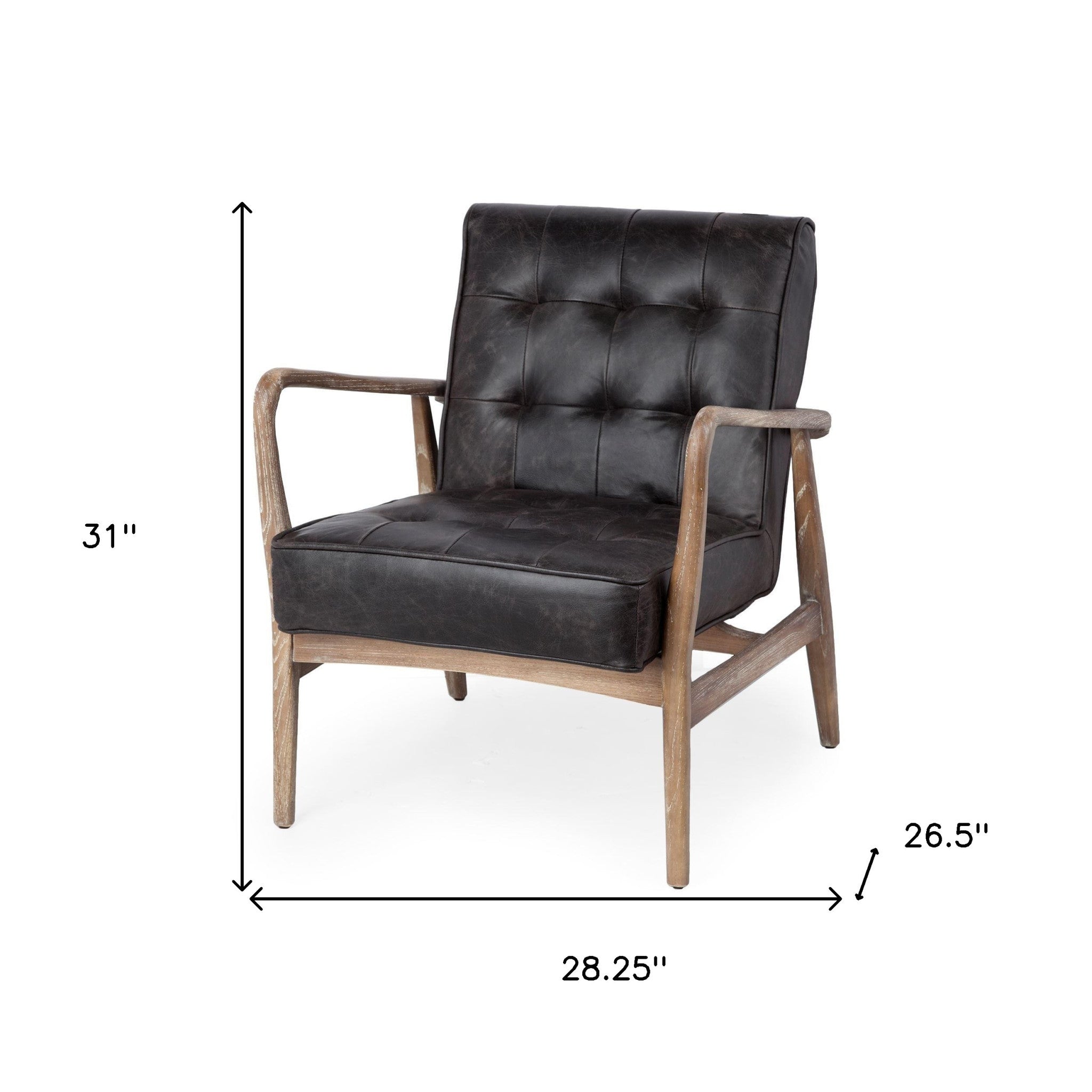 Black Leather Accent Chair With Wrapped Ash Wood Frame