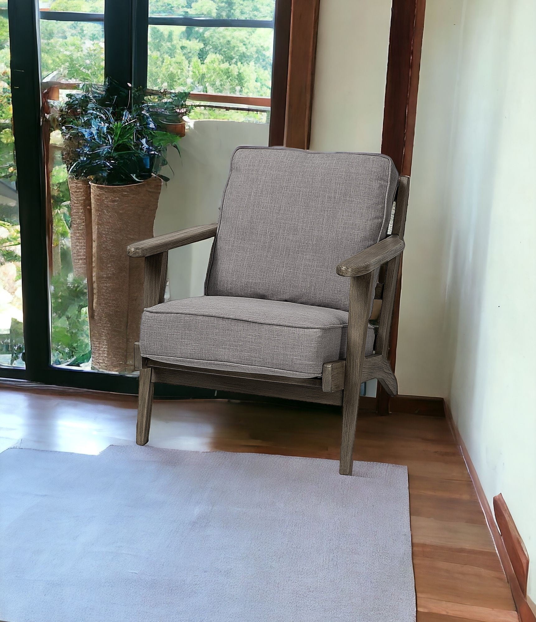 31" Gray and Brown Fabric Lounge Chair