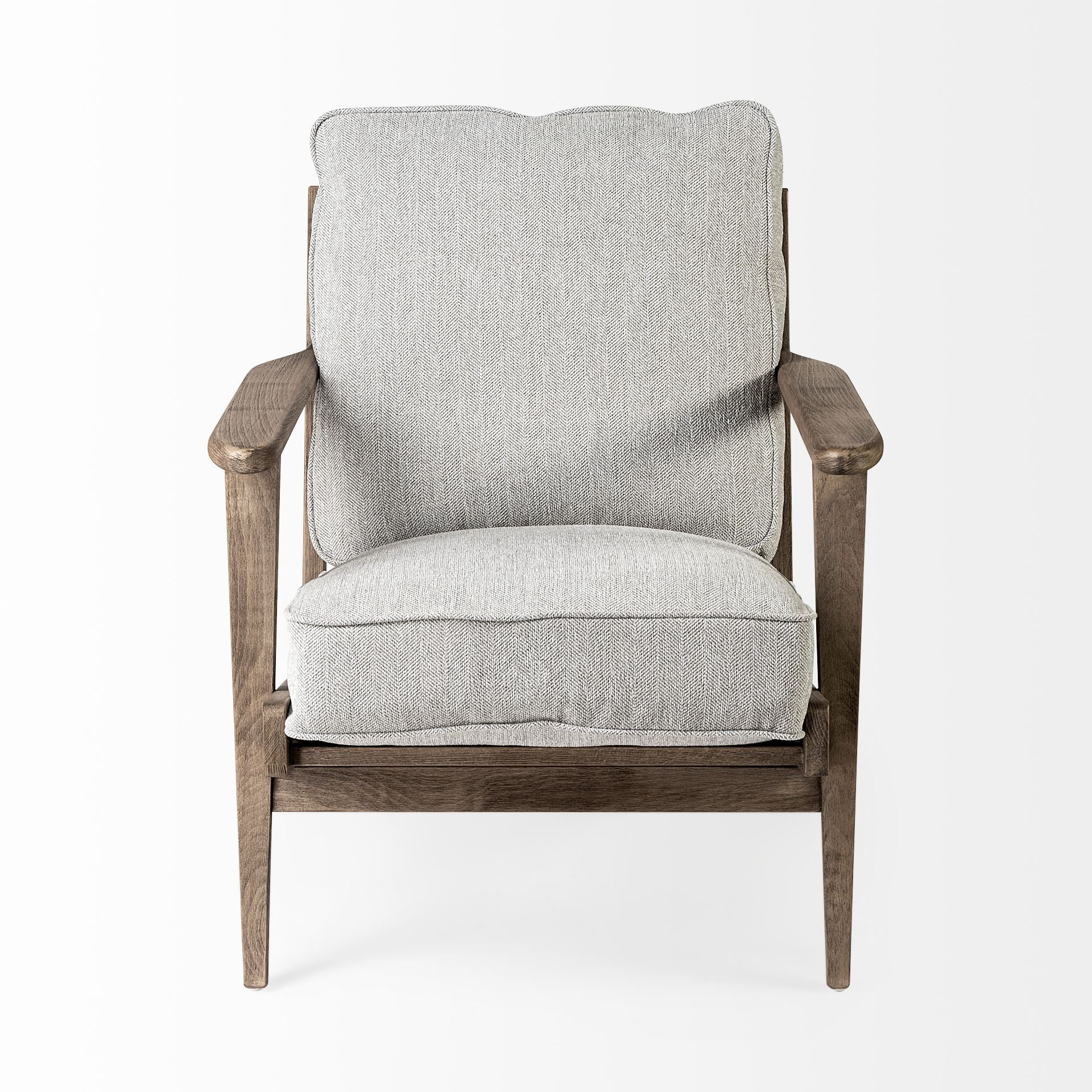 Frost Grey Fabric Wrapped Honey Wooden Frame Accent Chair