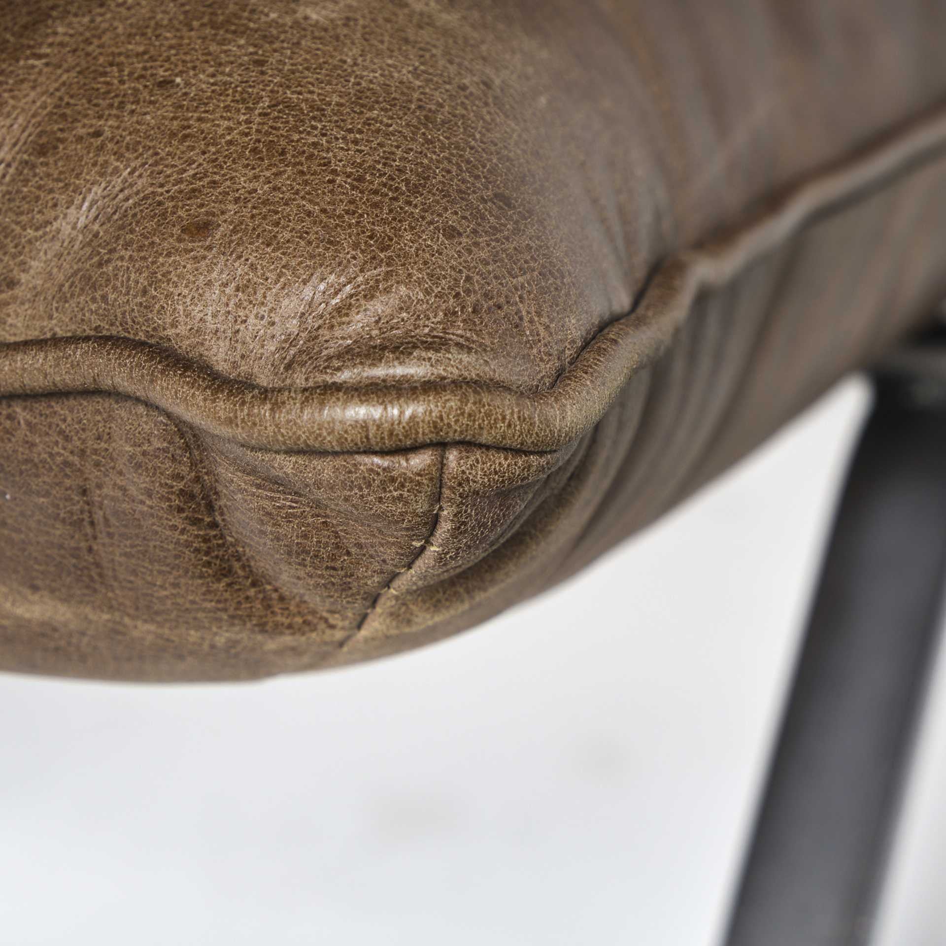 34" Brown And Black Top Grain Leather Distressed Slipper Chair