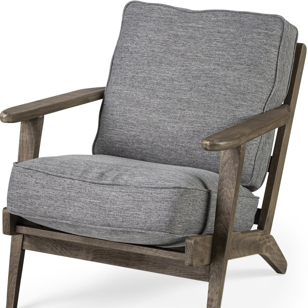 Grey Fabric Wrapped Medium Brown Accent Chair With Wooden Frame