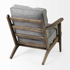 Grey Fabric Wrapped Medium Brown Accent Chair with Wooden Frame