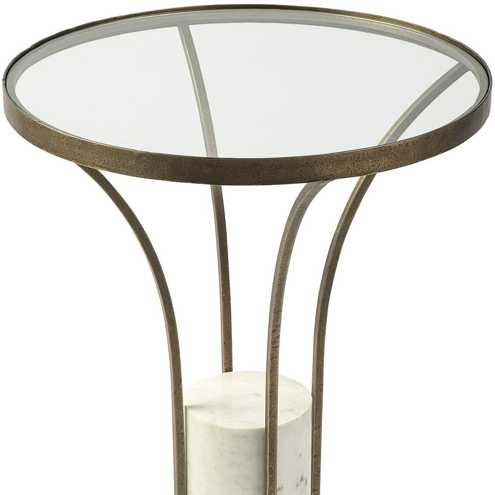 24" Black And White Glass Round End Table