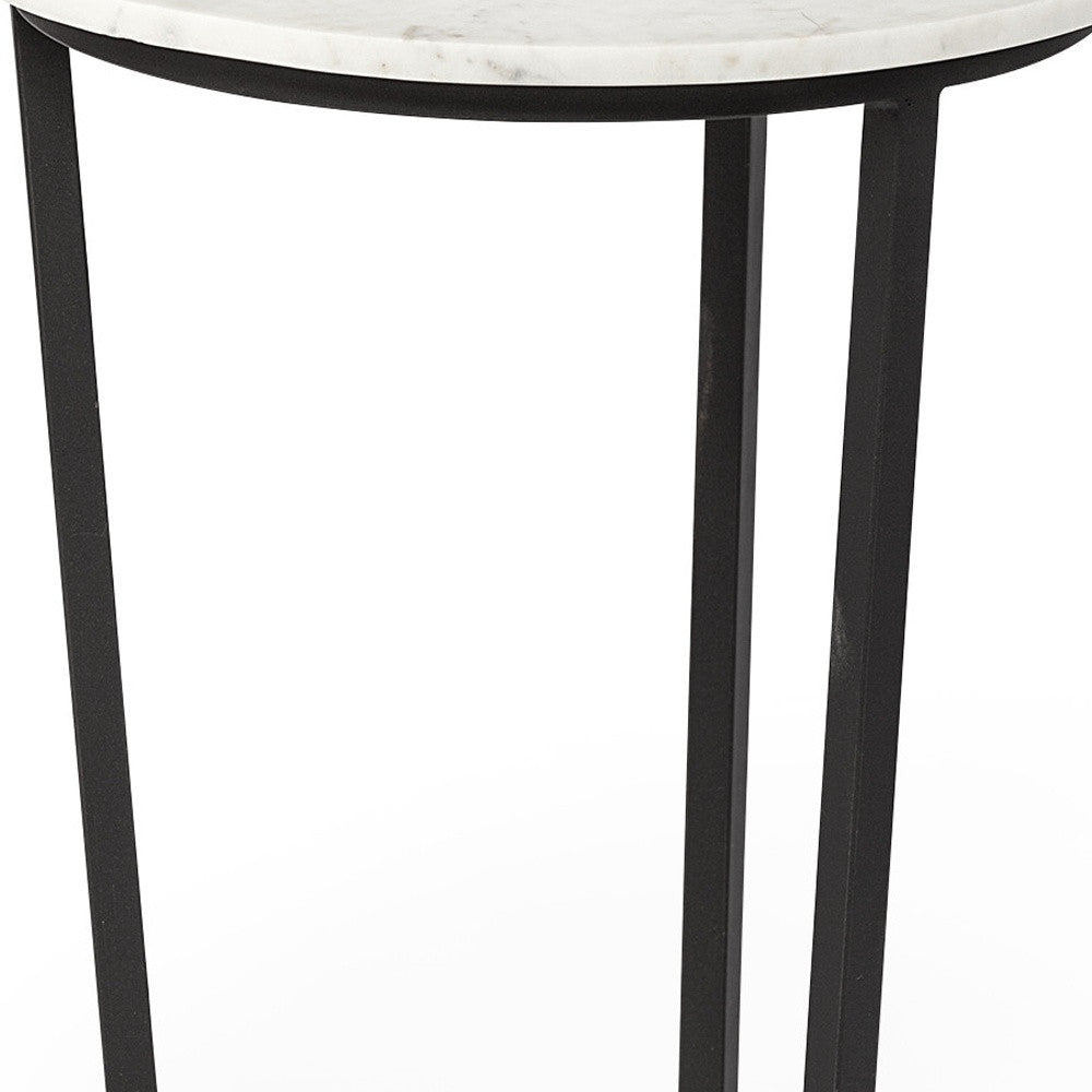 18" Round White Marble Top Accent Table With Black Metal Frame