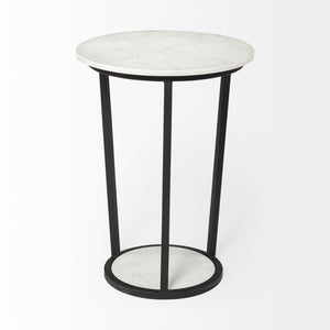 18" Round White Marble Top Accent Table with Black Metal Frame