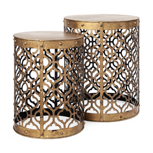 Set of 2 Cylindrical Gold Metal Accent Tables