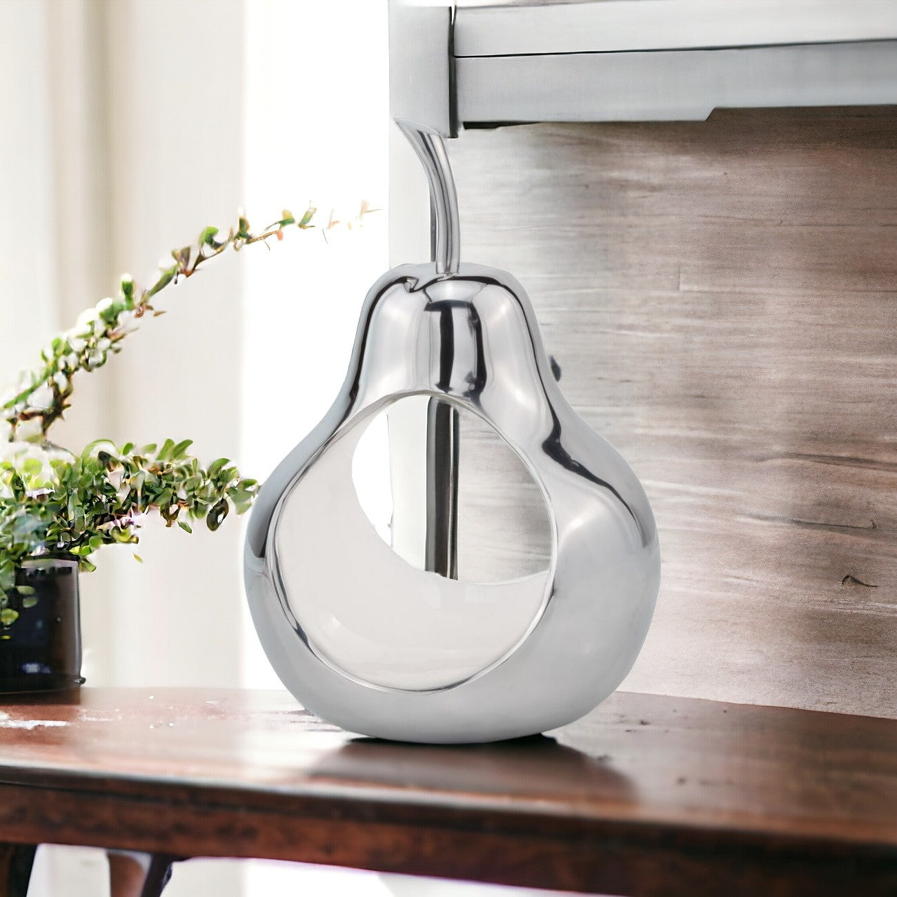 Pear Shaped Aliminum  Cast Decorative Accent Bowl In White Interior